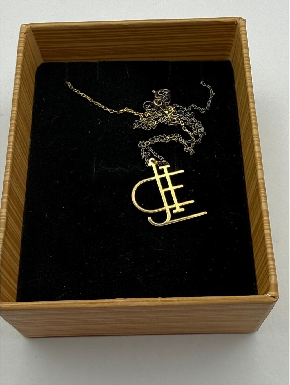 Roberto Gold Tone Monogram Pendant Necklace Modern Initial Logo w/ Box